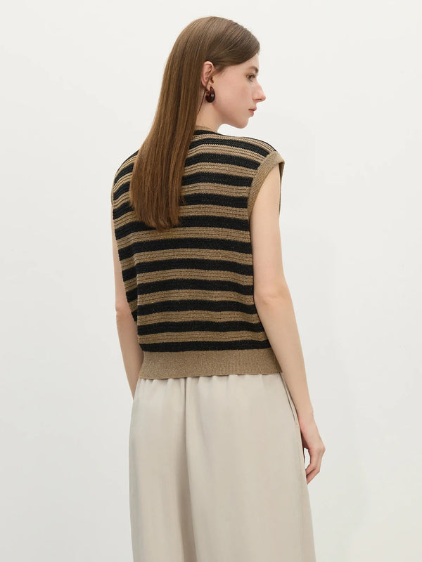 Women Throwback Multi-Stripe Knit Warm-Season Sleeveless Sweater alternatif görünüm