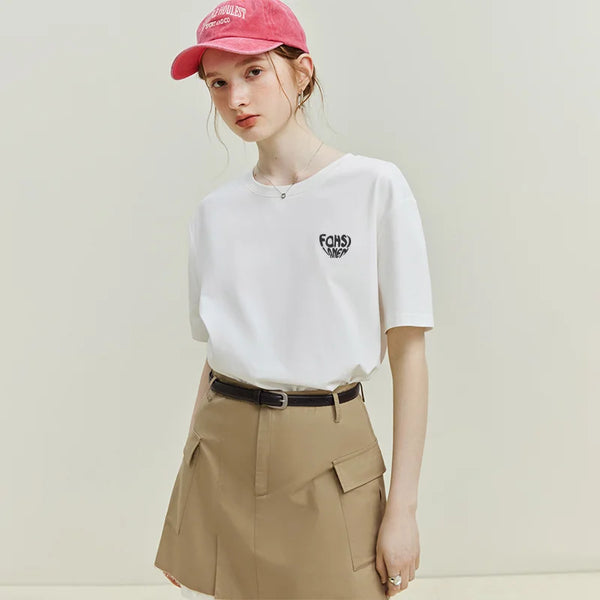 Letter Neck Round Fit Slim T-Shirt