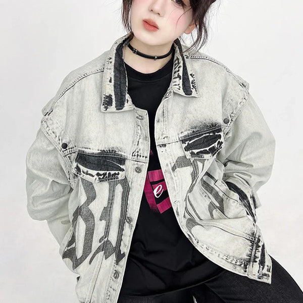 Faded Stone Letter Workshop Denim Jacket alternatif görünüm