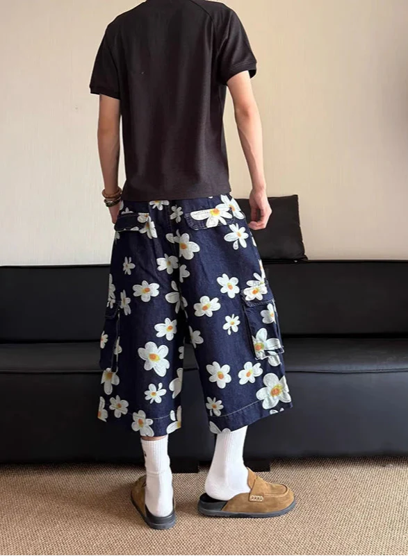 Heritage FlowerDaisy Print Easy Cut Denim Shorts alternatif görünüm