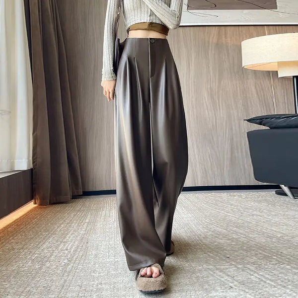 High-Rise Leather Wide-Leg