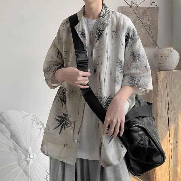 Ice Silk National Print Vintage Loose Top alternatif görünüm