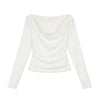 Neck Round Pleated Lace White T-Shirt