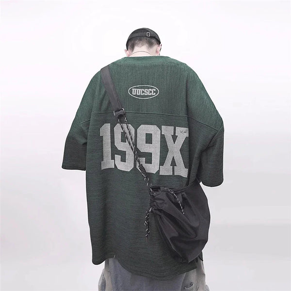 Throwback Oversized Letter Print Jersey T-Shirt alternatif görünüm