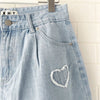 Heartbeat Embroidery Denim Shorts