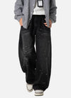 Yıkanmış Baggy Japon Baskılı Jean Pantolon, önden görünüm — Navra Wear