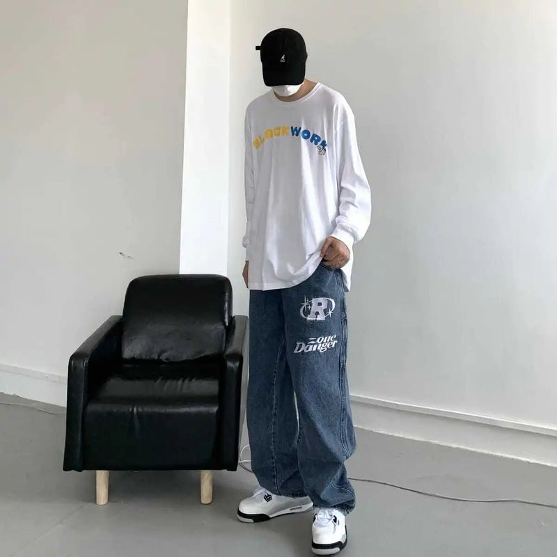 Classic Urban Beat Letter Print Denim Classic Leg Denim