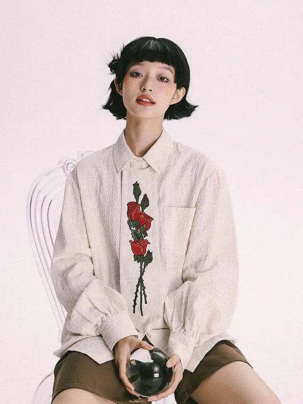 Floral Embroidery Chic Retro Long Top alternatif görünüm