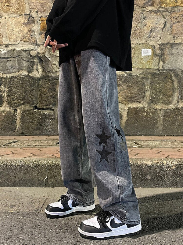 Stellar Print Oversized Denim Trousers