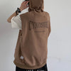 Sleeveless Cotton Letter Imprinted Tank Hooded T-Shirt