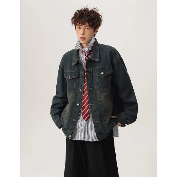 Trendy Indigo Draped Relaxed Denim Jacket alternatif görünüm