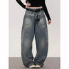 Sleek 2000s Japanese Relaxed Blue Stitched Denim