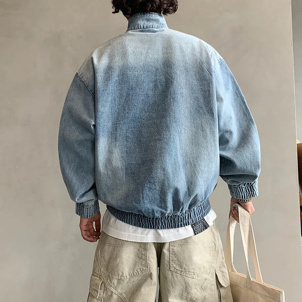 Worn Denim Half-Zip Sweatshirt alternatif görünüm