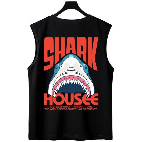 Stand-Out Shark Print Sleeveless T-Shirt