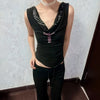 Noir-Edge Diamond Cross Backless Crop Top