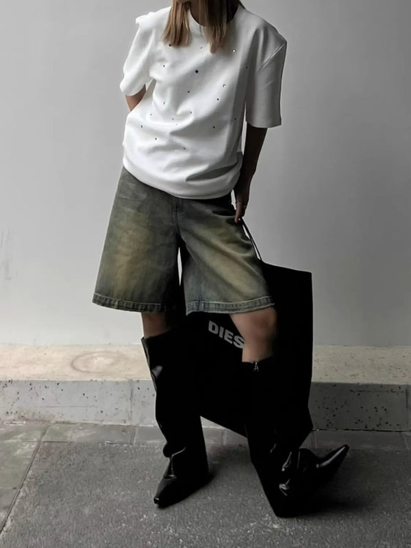 City High-Rise Denim Shorts alternatif görünüm