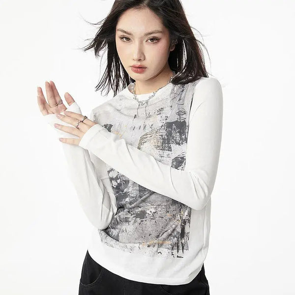 Digital-Age Han River Print Print T-Shirt alternatif görünüm
