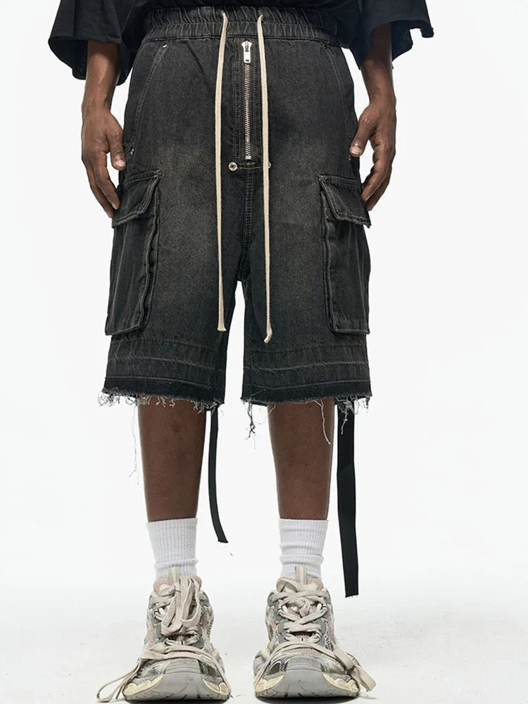 Zip-Up Relaxed Rinse Pocket Denim Shorts