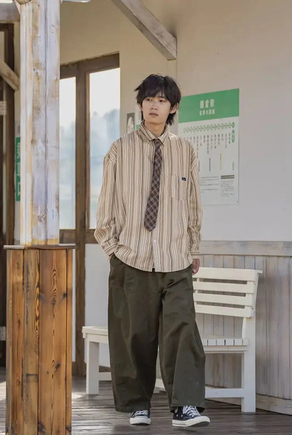 Tokyo Vintage Stripe Loose Long Top alternatif görünüm