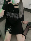 New-Millennium Black Dirty-Art Letter Print T-Shirt
