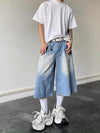 Metro Relaxed Wide Leg Blue Wash Denim Shorts