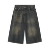 Vintage Yıkanmış Yırtık Detaylı Baggy Jean Şort, yakın çekim — Navra Wear