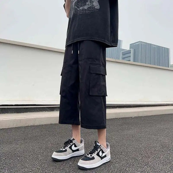 Relaxed Wide Leg Utility Denim Shorts