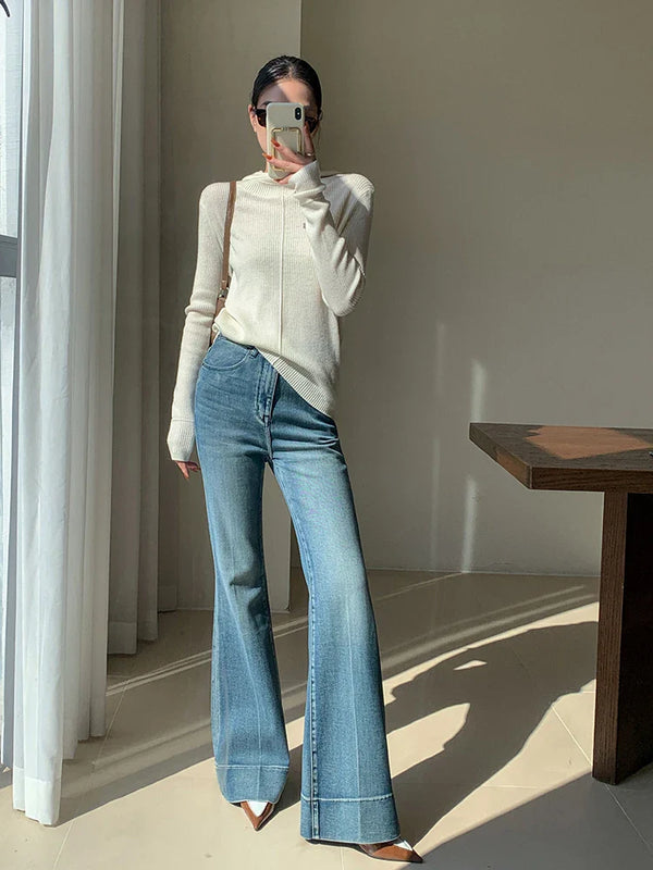 Women Chic Bell High-Rise Bootcut Denim alternatif görünüm
