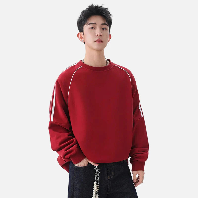 Stripe Sleeve Round Neck Top