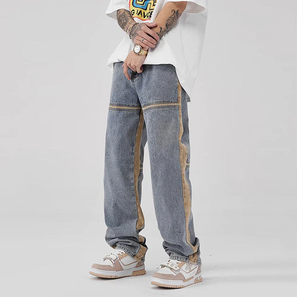 Modern Yellow Stripe Heritage Mosaic Denim alternatif görünüm