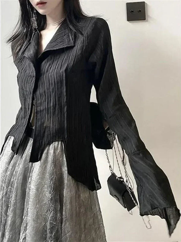 Dark Goth Black Button Blouse