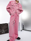 Pink Chic Oversized Denim Jacket And Relaxed Denim