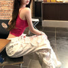 White Torn Tie Splicing High-Rise Denim