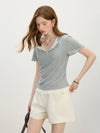 Sleeve Short Lapel Knit Layered T-Shirt