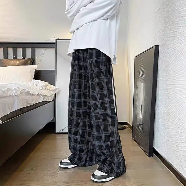 Hip-Hop Cord Plaid Wide-Leg