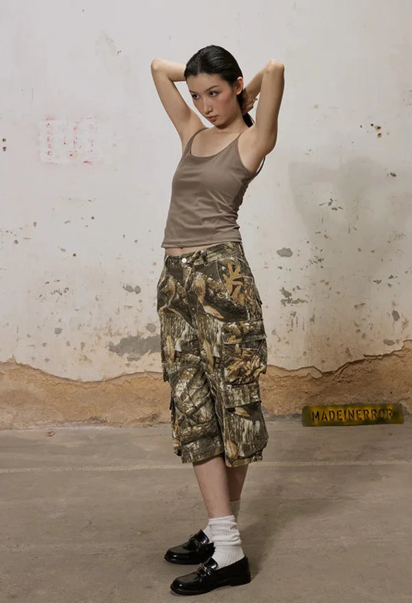 Heritage Leaf Woodland Casual Summer Denim Shorts