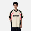 Sleeve Short Collar Crew-Neck Paneled Contrast T-Shirt