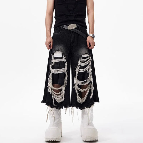 Metro Broken Hole Denim Shorts