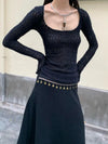 Yedinas Obsidian Black Sheer Long T-Shirt