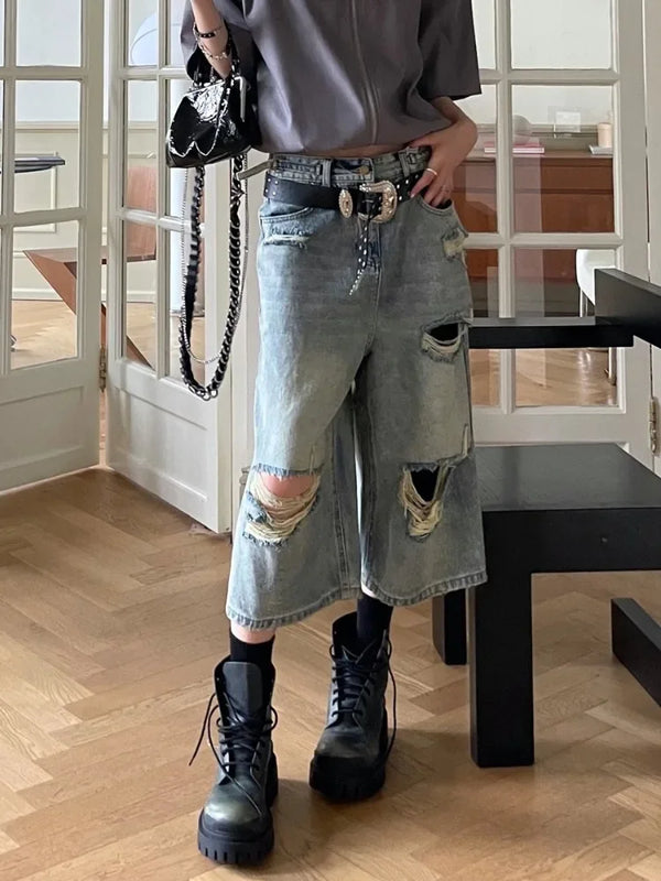 2000s Worn Relaxed Boyfriend Denim Shorts alternatif görünüm