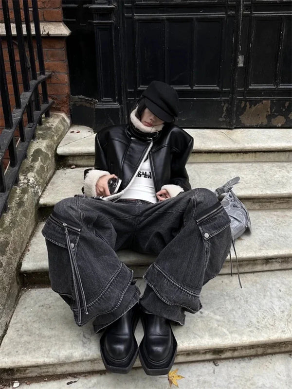 High-Rise Black Urban Beat Dark Utility Denim alternatif görünüm