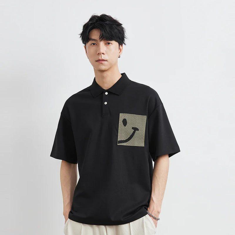 Colorblock Smiley Cartoon Sport-Collar Sundaze T-Shirt
