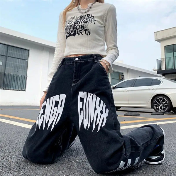 Streertwear Black Stellar Print High Denim alternatif görünüm