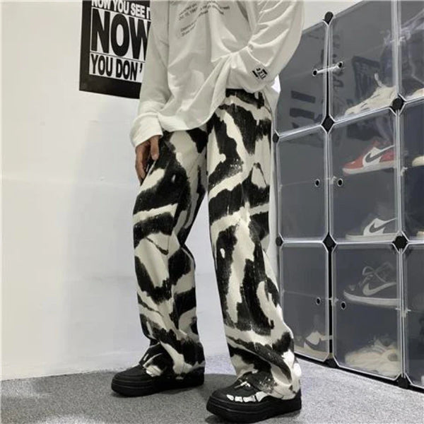 Stripe Wild Printed Bell Leg Denim