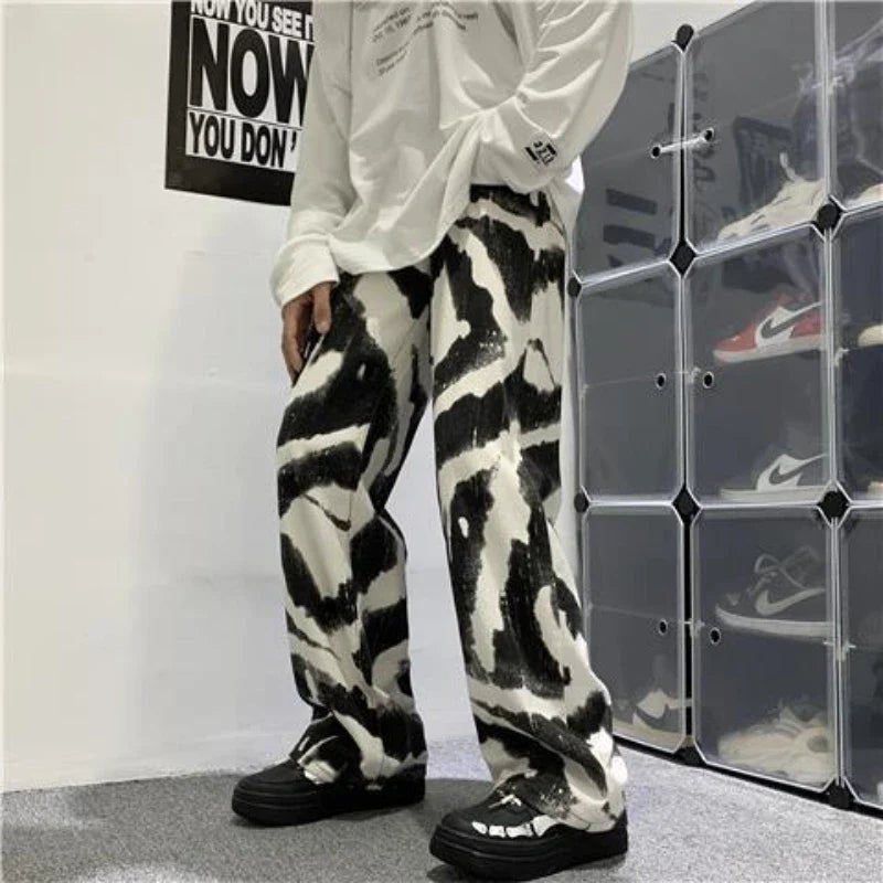Stripe Wild Printed Bell Leg Denim