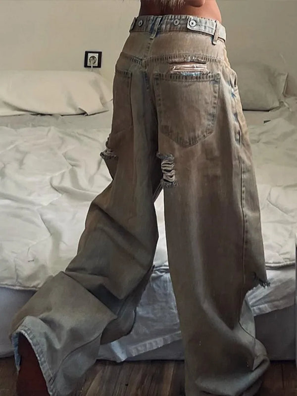 Women Classic Faded Bell Leg Torn Denim alternatif görünüm