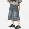 Sleek Metro Graphic Printed Relaxed Wide Leg Denim Shorts