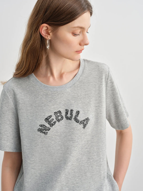 Polished Letter Print Round Neck T-Shirt alternatif görünüm