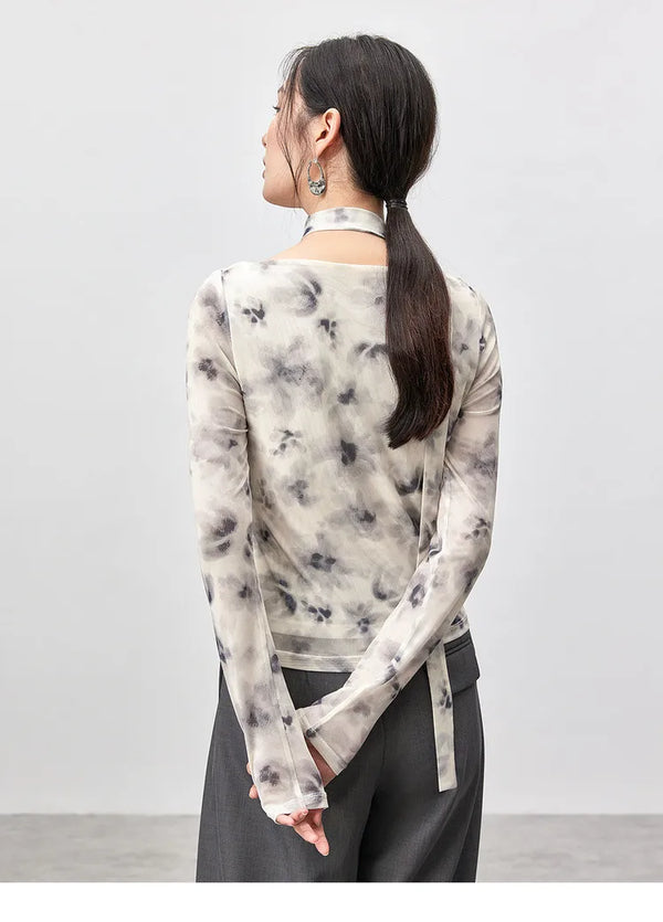 Collar Swing Elegant Long Sleeve T-Shirt alternatif görünüm