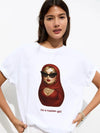 Versatile Heartland Style Cartoon Print Everyday T-Shirt